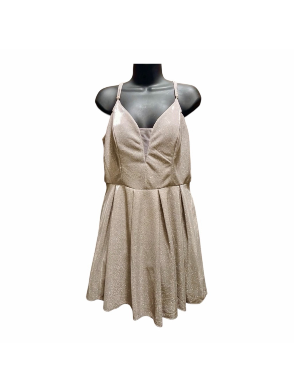 Juniors 15/16 B Darlin Gold Shimmer Fit Flare Party Dress - INV519 A7
